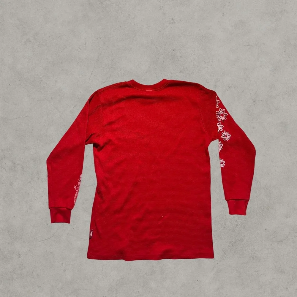 Rough and Tumble Red Thermal Waffle Knit Graphic Long Sleeve Shirt Mens Large